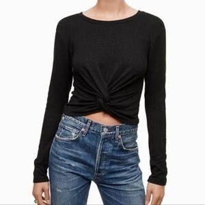 Aritzia Wilfred Free Cropped Black Knot Long Sleeve Top Size XS
